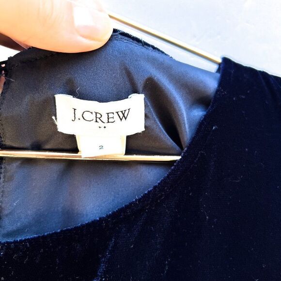 J. Crew Navy Blue Velour Velvet Long Sleeve Elastic Waist Dress K3470 - Picture 5 of 10